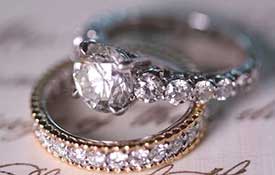 Diamond engagement ring and wedding band.