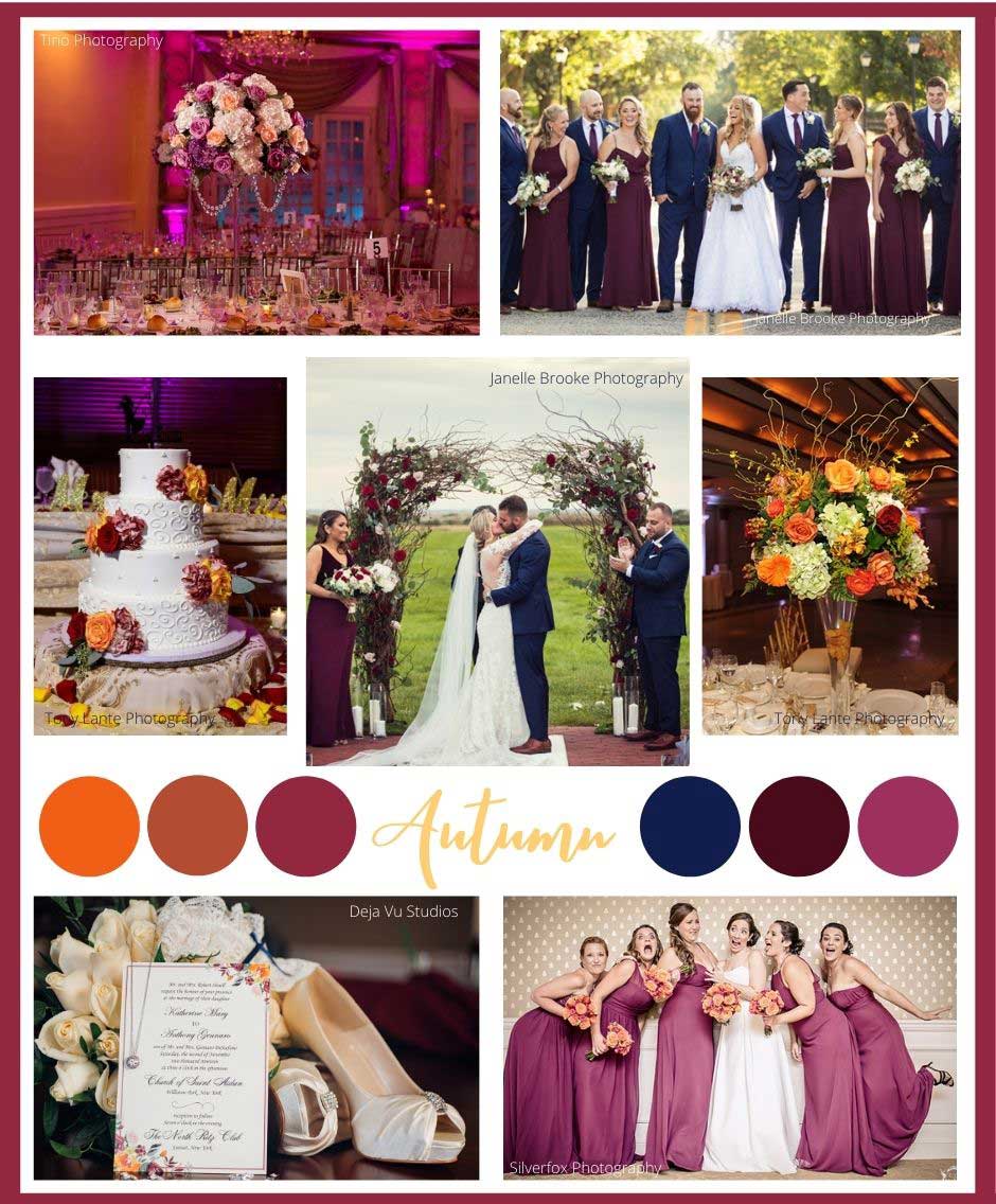 Autumn wedding color schemes, floral and décor ideas
