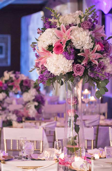 Multi-color flower wedding centerpiece. 