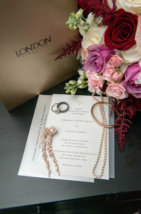 Brides Jewelry from London Jewelers placed on their wedding invitation.