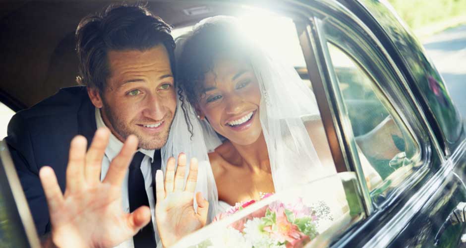 bride and groom limo send off wedding tradition